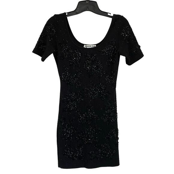 Vivienne Tam VTG 90s Holiday Whimisigoth Black Beaded Knit Bodycon Dress 1 - Picture 1 of 6